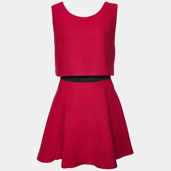 EUC Maje Rituel Sheer‎ Midriff Stretch-crepe Dress Cerise Mesh Size L Cocktail - Picture 3 of 14